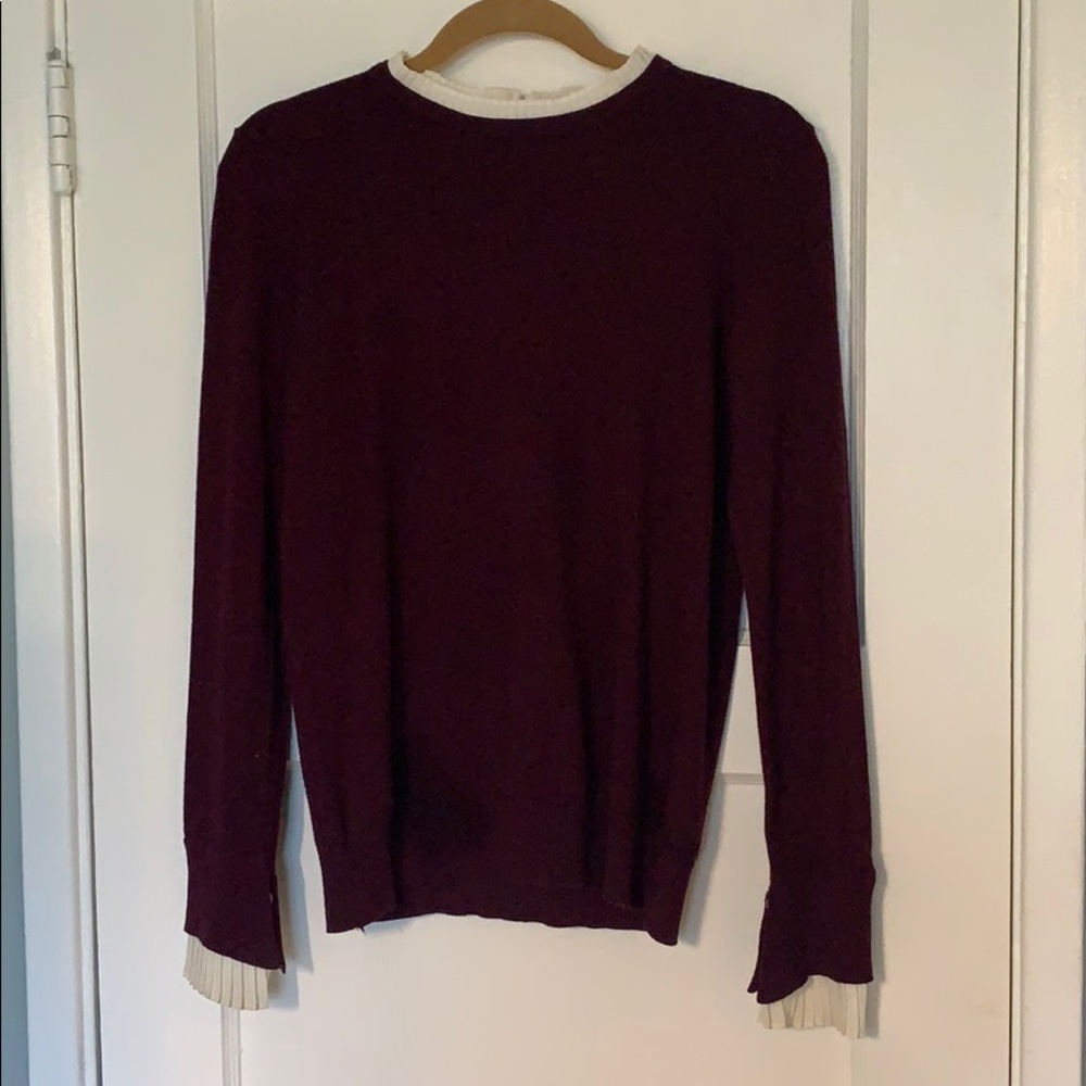 Eggplant color sweater w/ faux ruffled under shirt